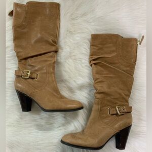 GUESS Mallay Light Brown Leather Slouchy Knee High Boots - Size 8.5